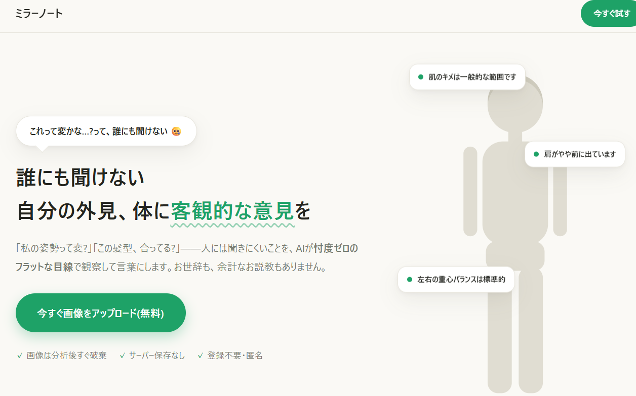 ミラーノート — 誰にも聞けない自分の体に客観的な意見を