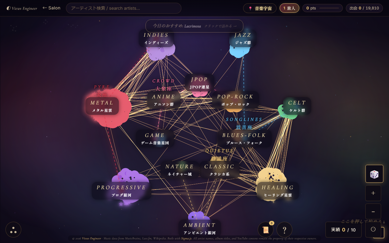 Music Universe — 19,810 アーティストの音楽宇宙地図
